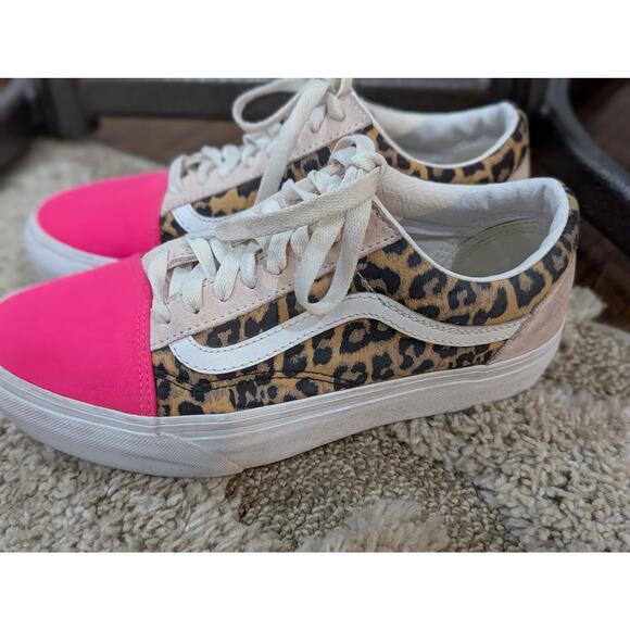 Vans Customs Old Skool Pink and leopard Shoes Women's Sz 8.5 - Picture 6 of 11